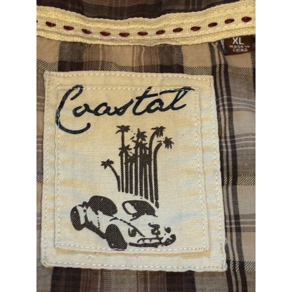 Coastal Shirt Mens XL  Browns Plaid Button Down Short Sleeve cowboy career party - Picture 2 of 5